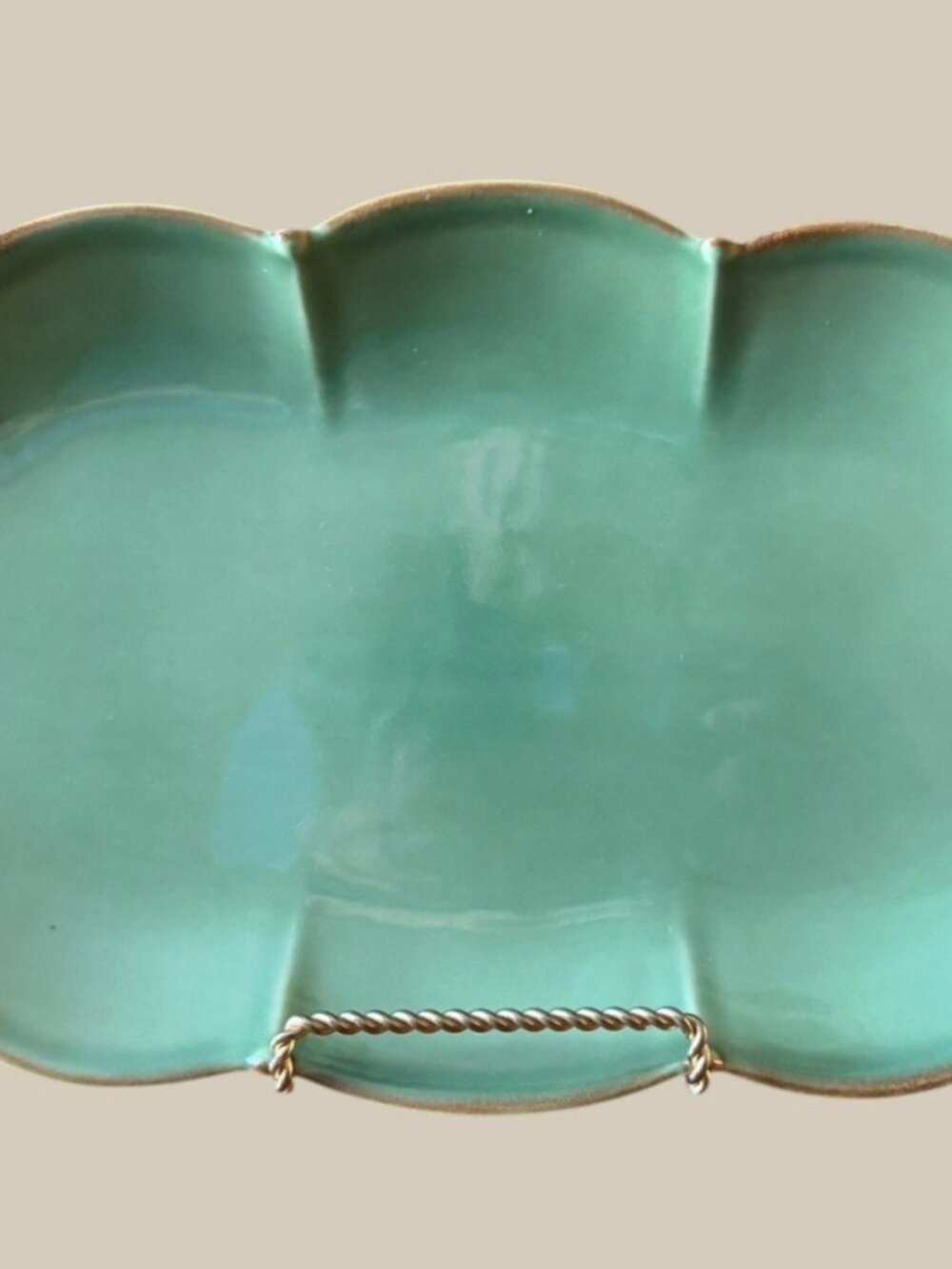 Southern Living at Home Verde Green Ruffled Fluted Platter Portugal 15.75"
